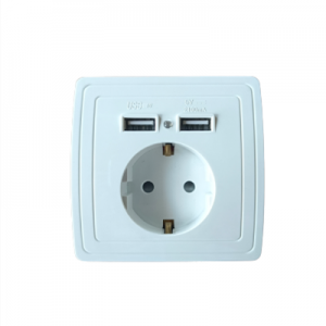 EU France Standard Modern Fast Charging White Electrical Wall Socket With 2 USB Ports