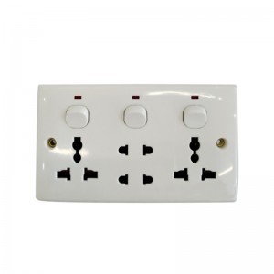 PC with copper 3 Gang 10 Pin 13A 250V Multi-function Wall Switch Socket with neon
